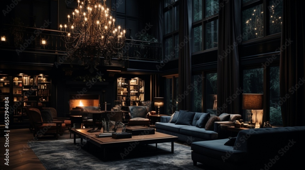 Elegance in Shadows: Exploring the Dark and Mysterious Villa with Moody Lighting and Sophisticated Decor