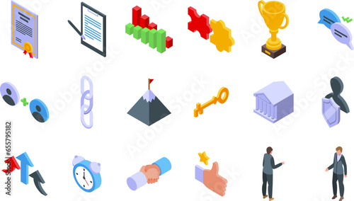 Partnership icons set isometric vector. Business finance. Customer people