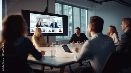 Connecting the World: Global Corporation Online Videoconference in a Modern Office – Multicultural Collaboration at its Best photo