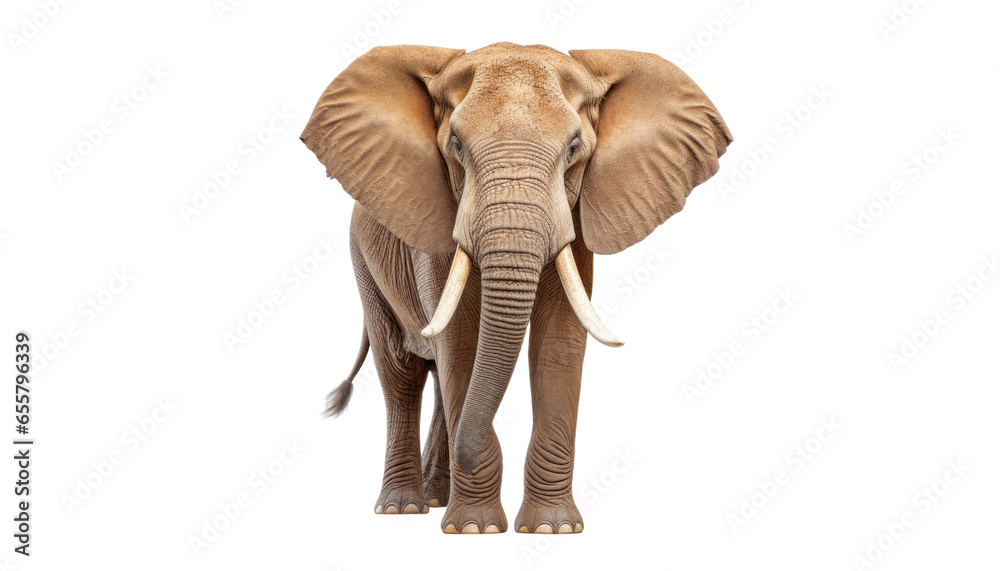 elephant front view isolated on transparent background cutout