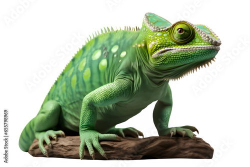 Vászonkép green chameleon isolated on transparent background ,green reptile png ,generativ