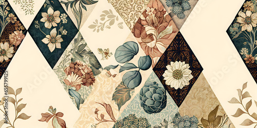 vintage floral background, patchwork, ager wallpaper pattern. generative ai. photo