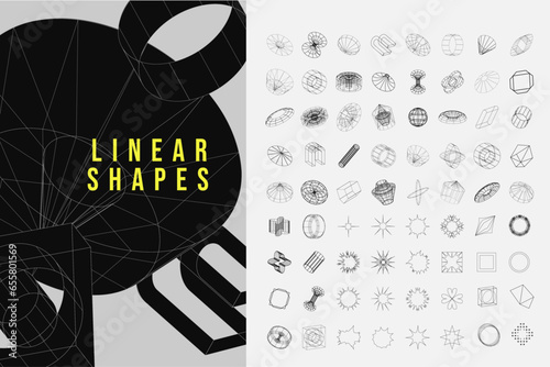 Trendy geometric design elements. Simple shapes forms and frames inspired brutalism, abstract bauhaus and boho cosmic style. Universal star and flower shape, basic form