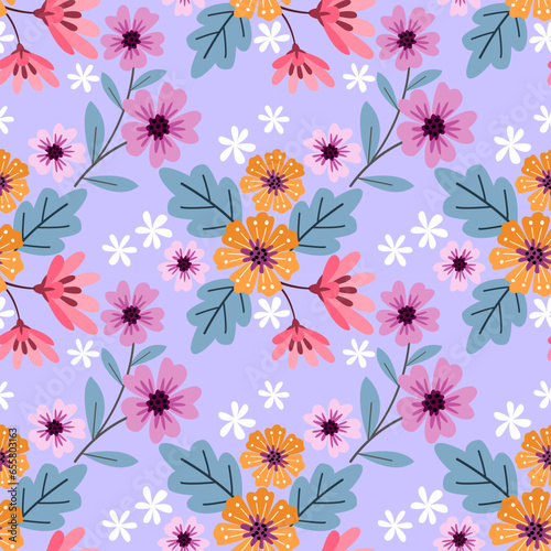 Colorful blooming flowers seamless pattern. Can be used for fabric textile wallpaper.