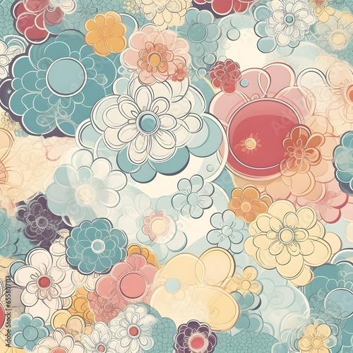 many orange and blue bubbles on dark background vintage style
