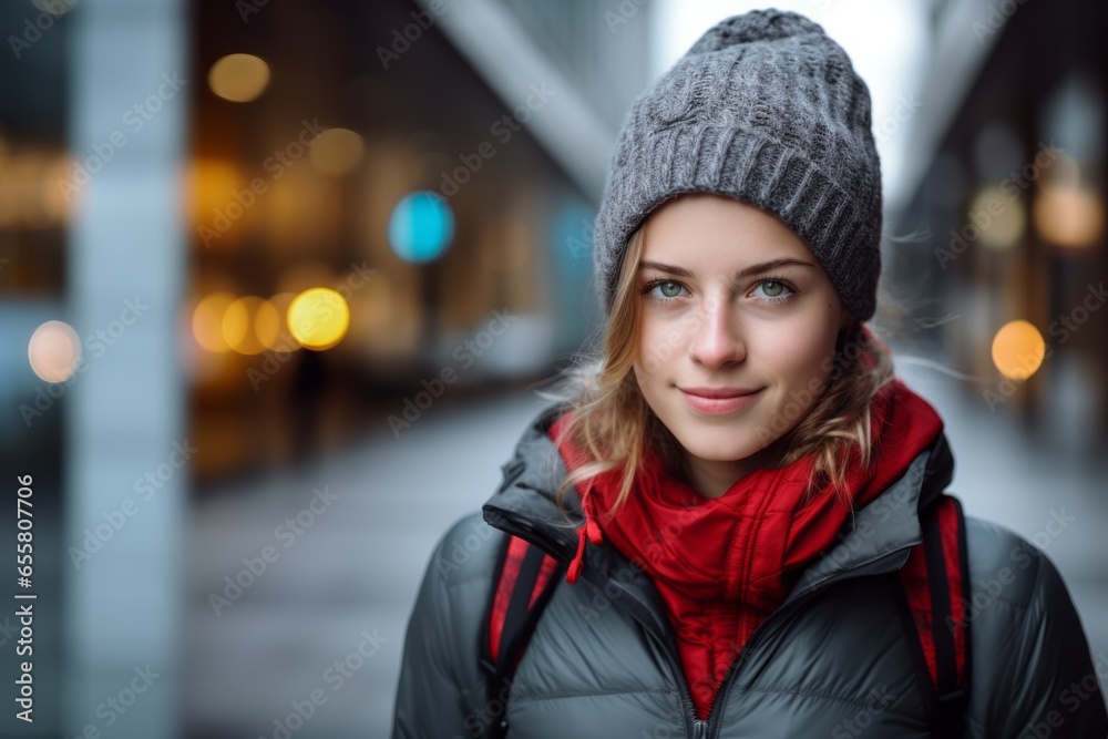 stylish young woman walking in winter in the city stylish young woman walking in winter in the city