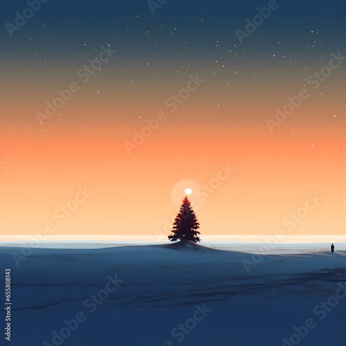 winter landscape with snow and christmas tree