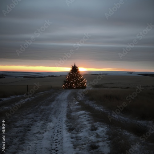 decorated christmas tree along the road