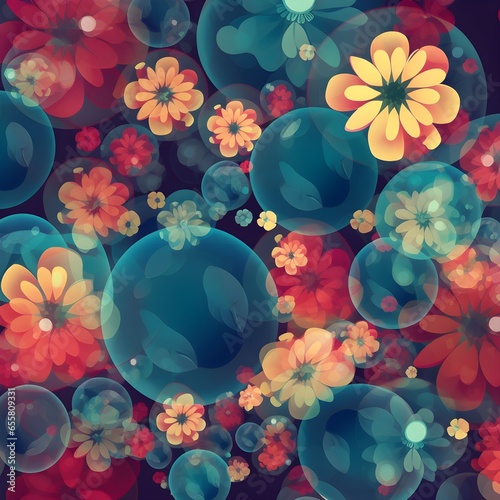 blue and red flowers on dark background pattern