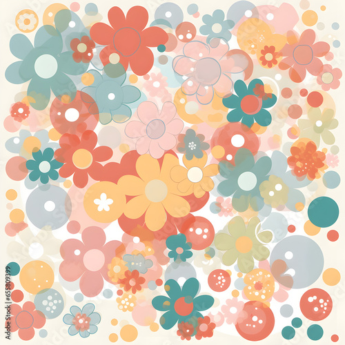 seamless white background with many colourful flowers