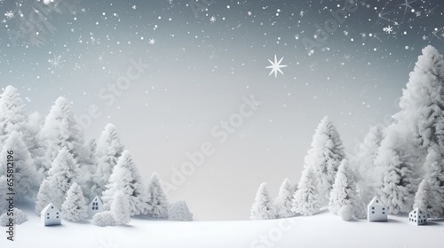 Abstract minimal winter Christmas background with Christmas tree, element and snowflakes, AI generated