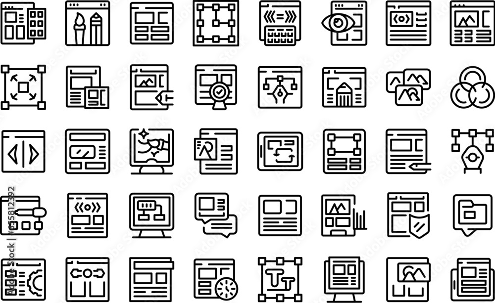 Interface designer icons set outline vector. Person system. Computer designer Interface designer icons set outline vector. Person system. Computer designer