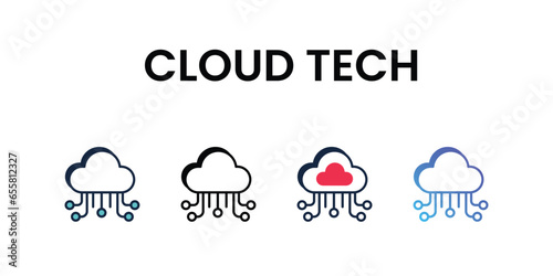 Cloud Tech icons set, color line, ouline, glyph, gradient icon stock illustration