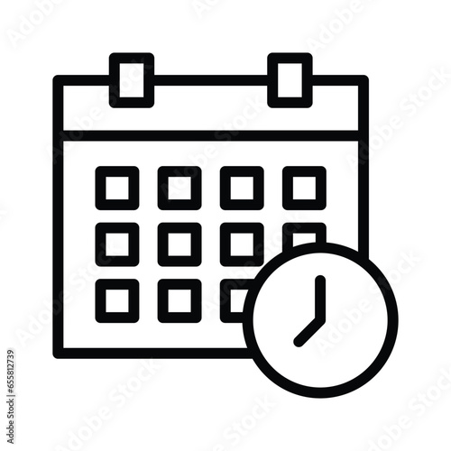 Calendar with clock showing timetable concept vector design, easy to use icon
