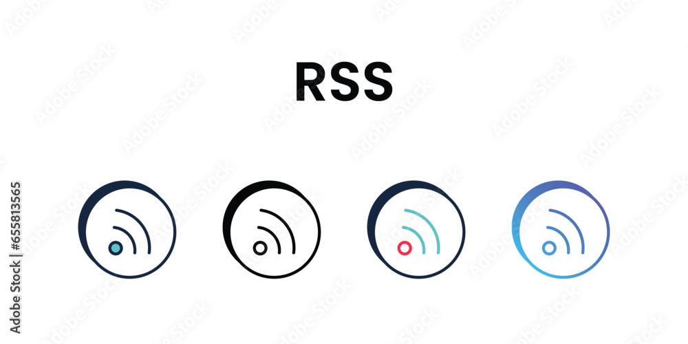 Rss icons set, color line, ouline, glyph, gradient icon stock illustration