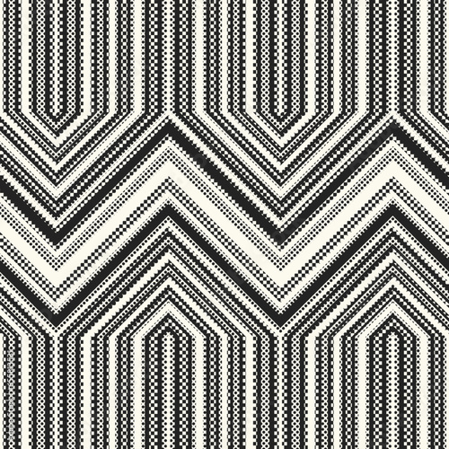 Monochrome Halftone Effect Textured Chevron Pattern