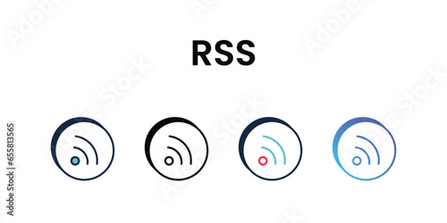 Rss icons set, color line, ouline, glyph, gradient icon stock illustration