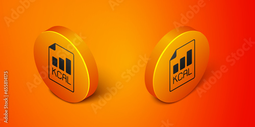 Isometric Diet plan icon isolated on isolated on orange background. Concept of fitness marathon, proper nutrition, healthy food, beautiful body, vegetables, slimming. Orange circle button. Vector