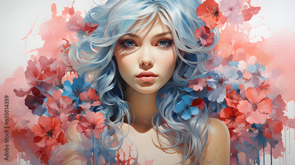 watercolour illustration of beautiful girl watercolour illustration of beautiful girl