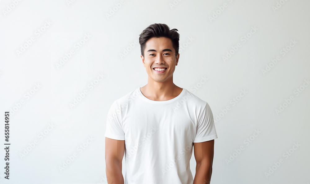 Asian male model wearing black white t-shirt. T-Shirt template, young man wearing blank white shirt for content copy space. stylish handsome asian guy Asian male model wearing black white t-shirt. T-Shirt template, young man wearing blank white shirt for content copy space. stylish handsome asian guy
