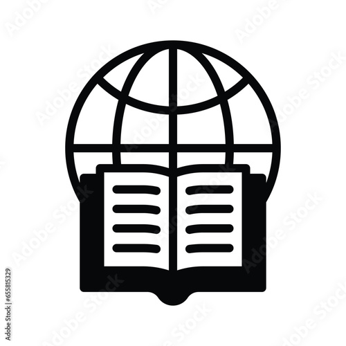 handbook with world globe depicting concept icon of global education
