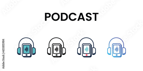 Podcast icons set, color line, ouline, glyph, gradient icon stock illustration
