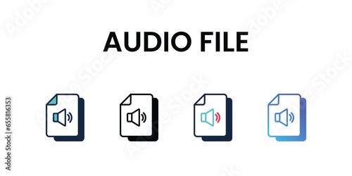 Audio File icons set, color line, ouline, glyph, gradient icon stock illustration