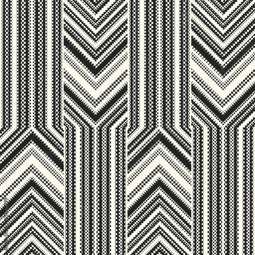 Monochrome Halftone Effect Textured Ornate Chevron Pattern