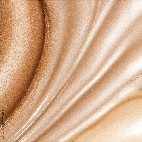 Golden beige cosmetic texture, liquid foundation, gold shimmer, bronzer, highlighter or concealer as beauty makeup product background, skincare cosmetics and luxury make-up, generative ai photo