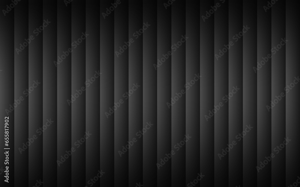 Black striped steel metal texture. Dark abstract background with vertical stripes and grey gradients. Vector illustration - obrazy, fototapety, plakaty 