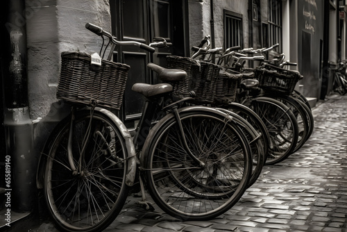 Old bicycles in the city street. Cycling concept. Sport concept  World Bicycle Day  Outdoor Weekend lifestyle concept