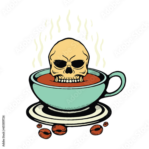 illustration of a skull inside a coffee cup