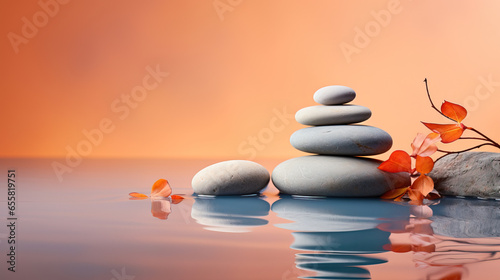 Tranquil spa pebble aquatic imagery in a minimalistic approach  artistic arrangement and ambiance  background with copy space