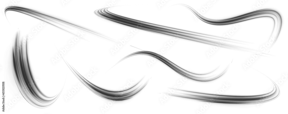 Set of realistic round shadow and shadow effect. Black speed stripes of various shapes of zigzags, spirals, drills and arcs on a transparent white background vector illustration.	 - obrazy, fototapety, plakaty 