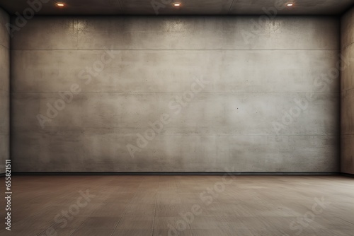 Empty room interior background, concrete wall and wooden paneling.