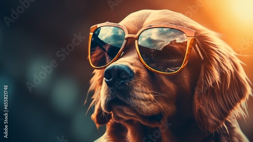 A dog sporting stylish sunglasses in a playful and cool pose 