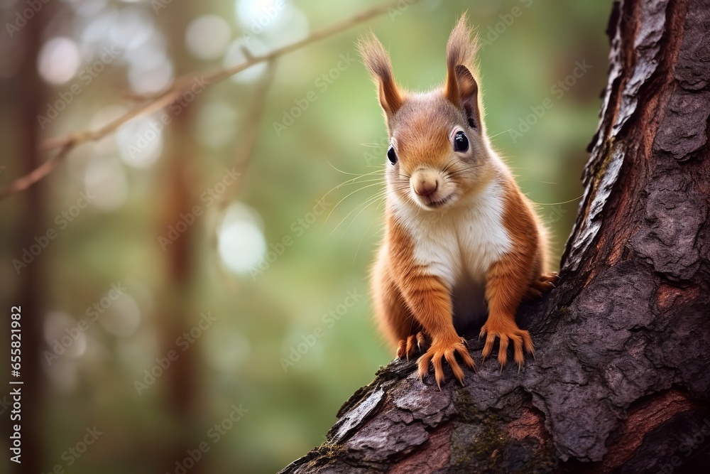 Squirrel sitting up on tree, style of very realistic and natural photography Squirrel sitting up on tree, style of very realistic and natural photography