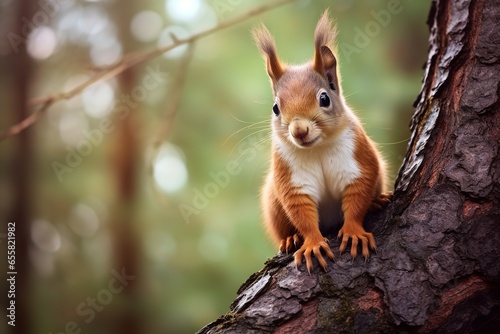 Squirrel sitting up on tree, style of very realistic and natural photography