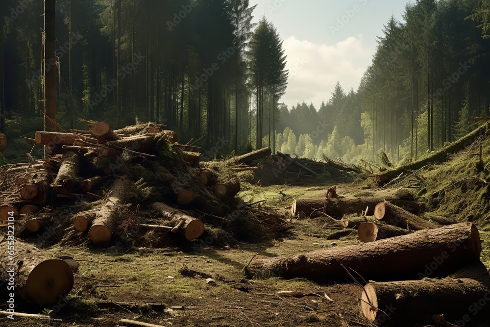 Obraz premium trees are cut down on a forest, in the style of use of ephemeral materials