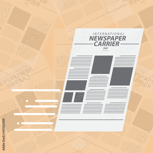 International Newspaper Carrier Day on october 8, with a newspaper and speed line as a carrier symbol and text in newspapers isolated on background for celebrate International Newspaper Carrier Day. 