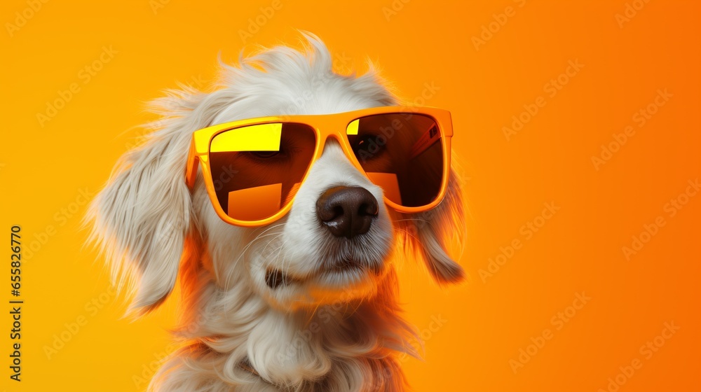 A dog sporting stylish sunglasses in a playful and cool pose
