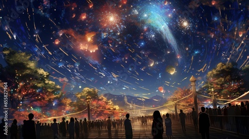 Marvel at the celestial beauty of the Tanabata festival as stars twinkle above your head. 