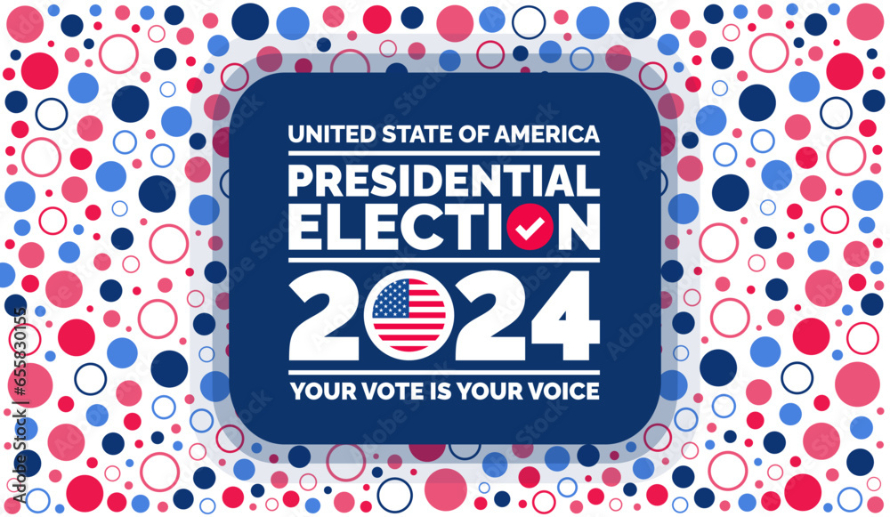 Presidential election 2024 background design template with USA flag. Vote in USA flag banner