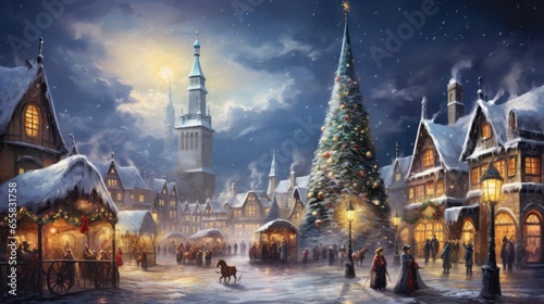 Snowy Town and Christmas Scnerey