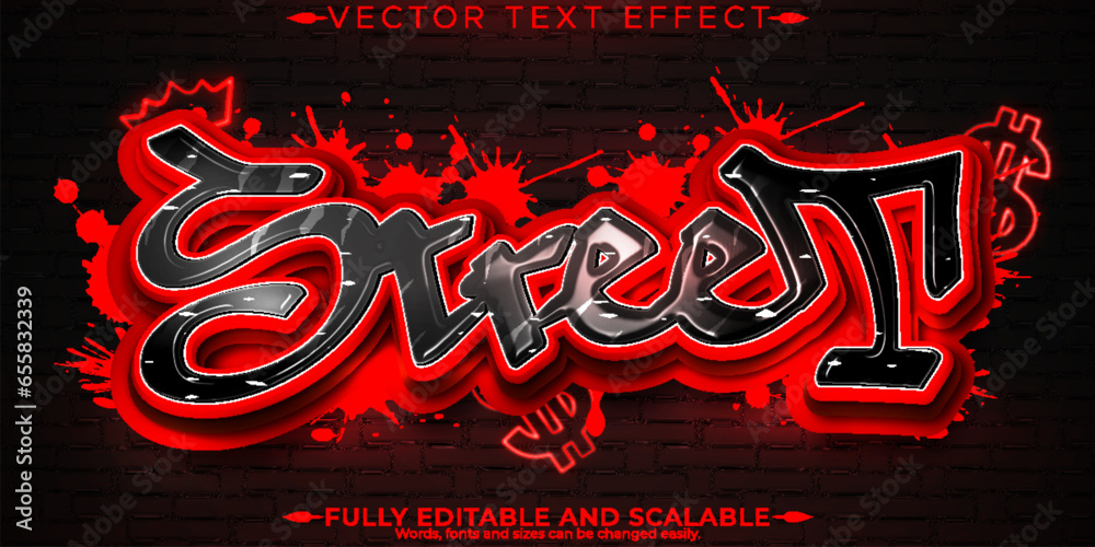 Graffiti red text effect, editable spray and street text style