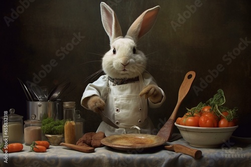 A playful depiction of a bunny dressed as a chef. Generative AI