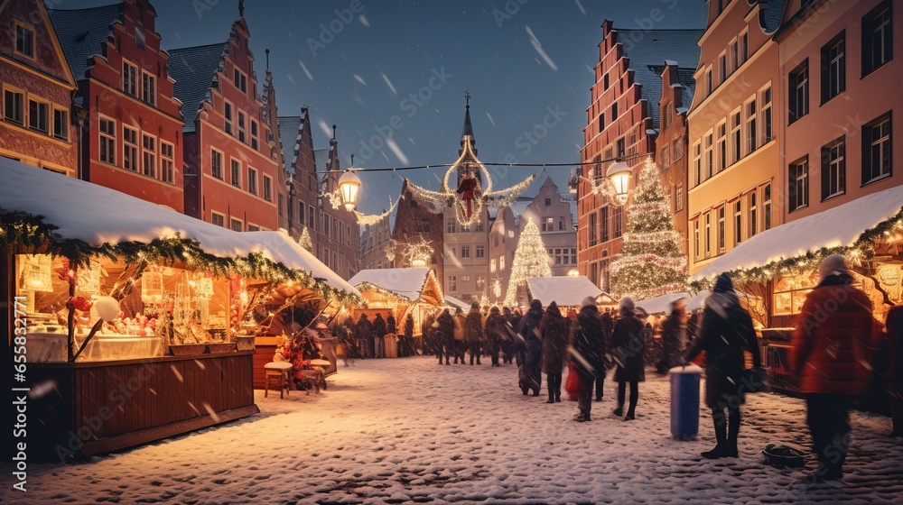 Obraz premium Christmas market and Christmas Decoration in beautiful old town