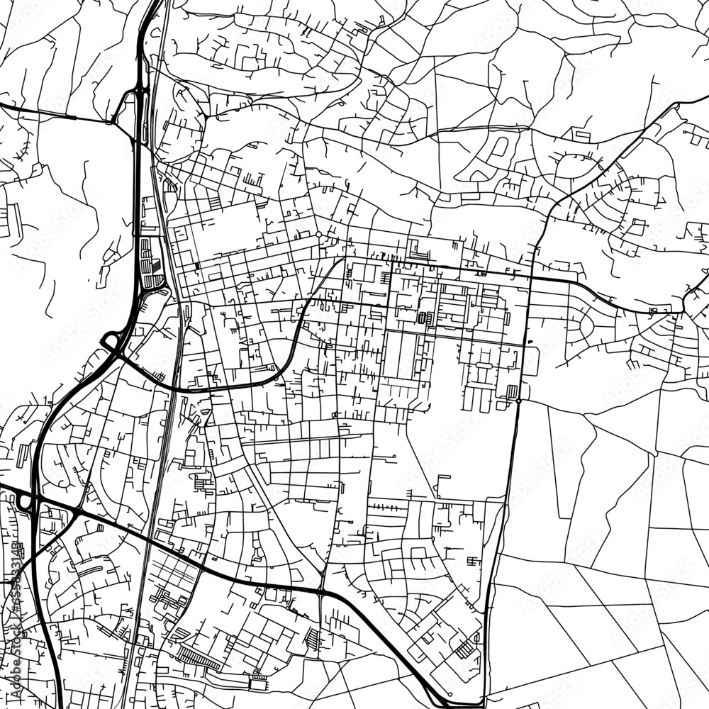 1:1 square aspect ratio vector road map of the city of  Erlangen in Germany with black roads on a white background.