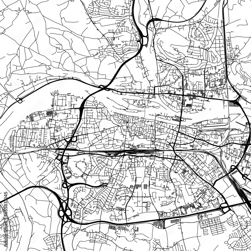 1:1 square aspect ratio vector road map of the city of  Regensburg in Germany with black roads on a white background.