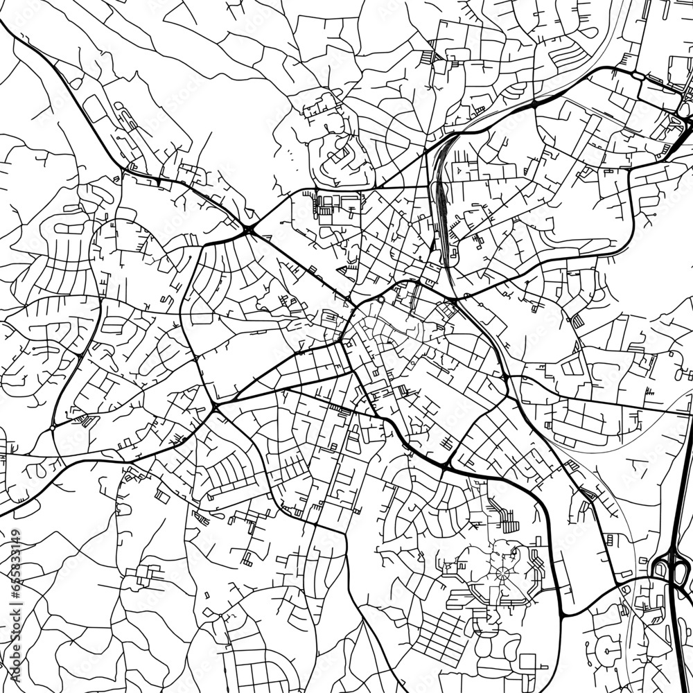1:1 square aspect ratio vector road map of the city of  Bayreuth in Germany with black roads on a white background.
